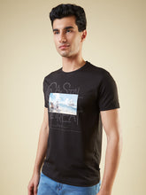 Mens Chest Graphic Printed Half Sleeves Regular Fit Tshirt